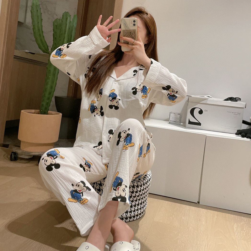 Pajamas women's autumn and winter cotton Mickey 2021 new net red popular light luxury two-piece suit cotton home clothes - Taobao