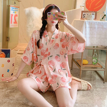 Pajamas womens summer pure cotton summer short-sleeved Japanese kimono 2021 large size cute thin two-piece suit home service