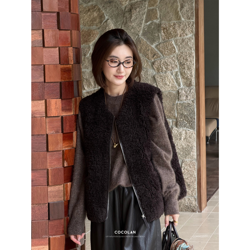 Cocolan【Particle Wool】2026 New Autumn/Winter 100% Sheep Wool Casual Versatile Furry Vest Jacket for Women Cocolan【Particle Wool】2026 New Autumn/Winter 100% Sheep Wool Casual Versatile Furry Vest Jacket for Women