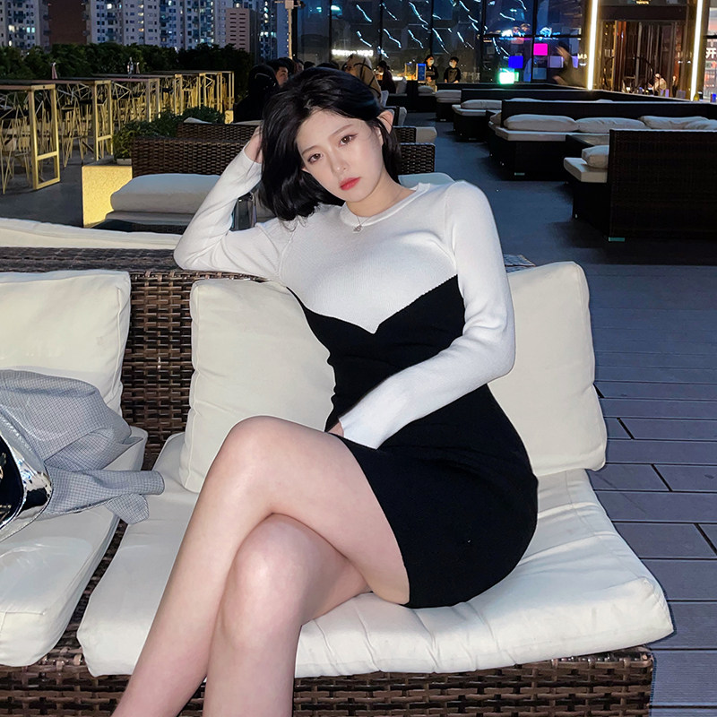 Zhou Baizi FOR YOU 2021 dress new sexy female knitted stitching dress slightly fat MM large size