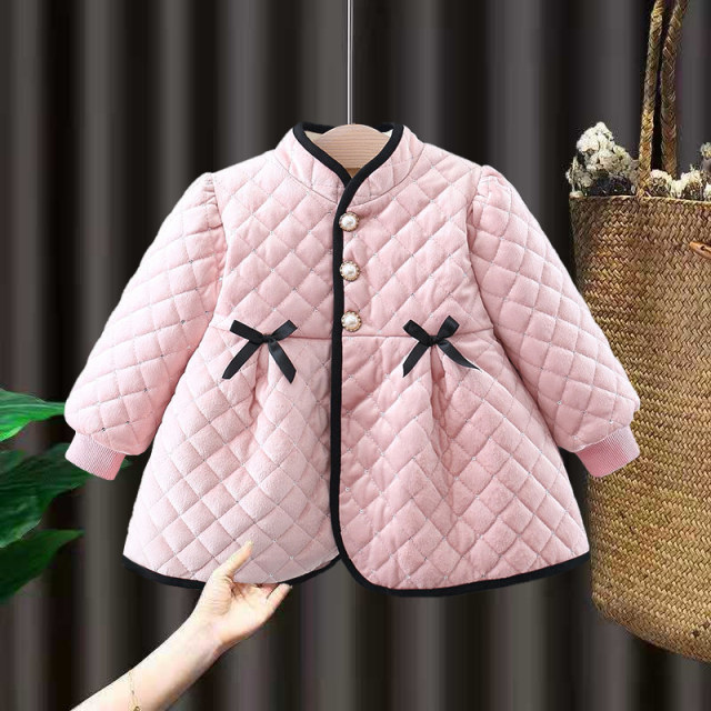 Girls' velvet thick coat 2022 autumn and winter clothes new children's foreign style 1 year old baby Xiaoxiangfeng New Year's clothes 3