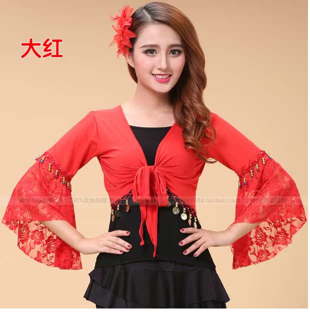 Đặc biệt mùa xuân / hè Kích thước lớn Trang phục khiêu vũ Khiêu vũ Latin Top New Square Dance Shawl Ren Trumpet Tay áo dài - Khiêu vũ / Thể dục nhịp điệu / Thể dục dụng cụ giày khiêu vũ nhập khẩu