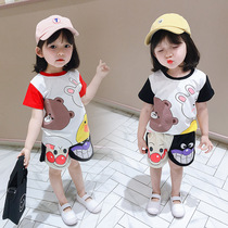 Girl Summer Clothing Suit 2021 Cartoon Parquet MANDARIN PANTS 3 PRINCESS 4-YEAR-OLD BABY SUMMER TWO SETS OF CLOTHES
