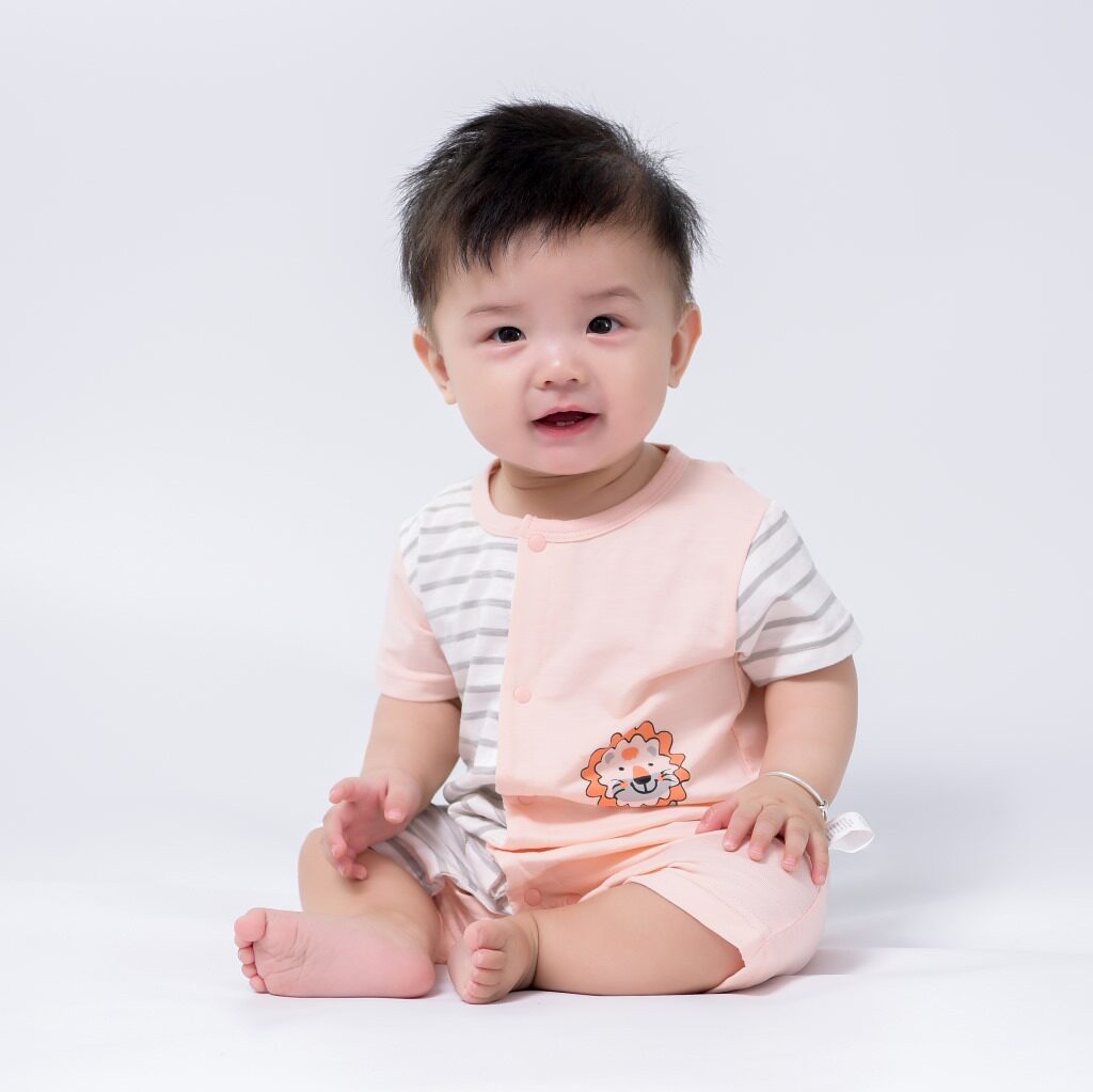 2020 Summer Loaded Bamboo Festival Cotton Striped Cartoon Printed Little Lion's Body Clothes Baby Out Climbing Suit Mandarin Dress