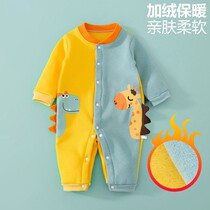 Newborn baby jumpsuit autumn and winter plus fluffy thick warm male and female baby out of the pocket suit clothes 3 months 6