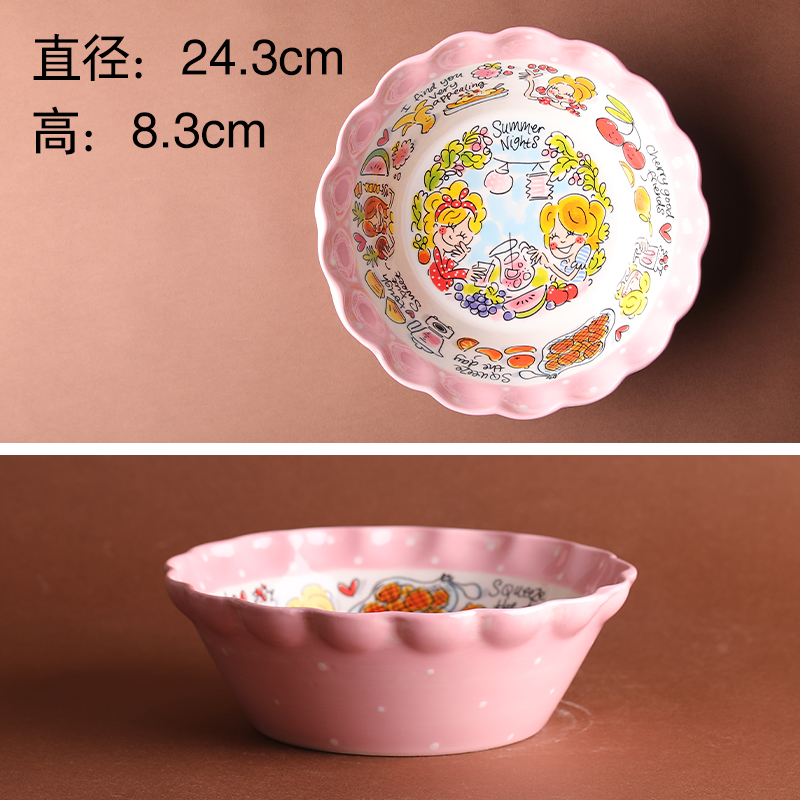 9.5-Inch Summer Petal BowlBLOND ceramics tableware fish dish Netherlands ma'am Cartoon Fruits plate Double ear pot Butter box petal salad bowl