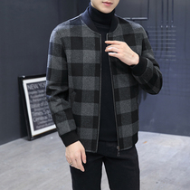 Cashmere coat men short autumn and winter trend plaid wool jacket men double-sided fashion casual handsome coat