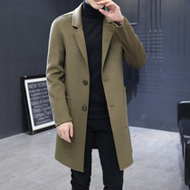 Woolen coat mens long wool double-sided cashmere jacket mens trend fashion autumn and winter Korean leisure high-end