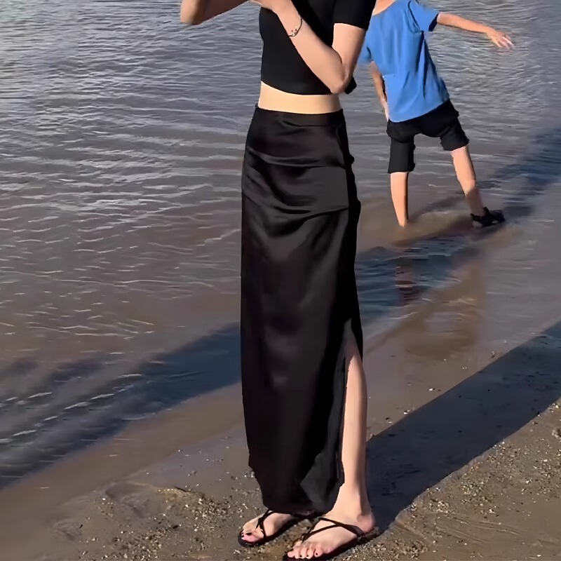 Black Slit Skirt for Women 2026 Summer New High-Waisted Slimming Fashionable Versatile Elegant Slim Straight Long Skirt
