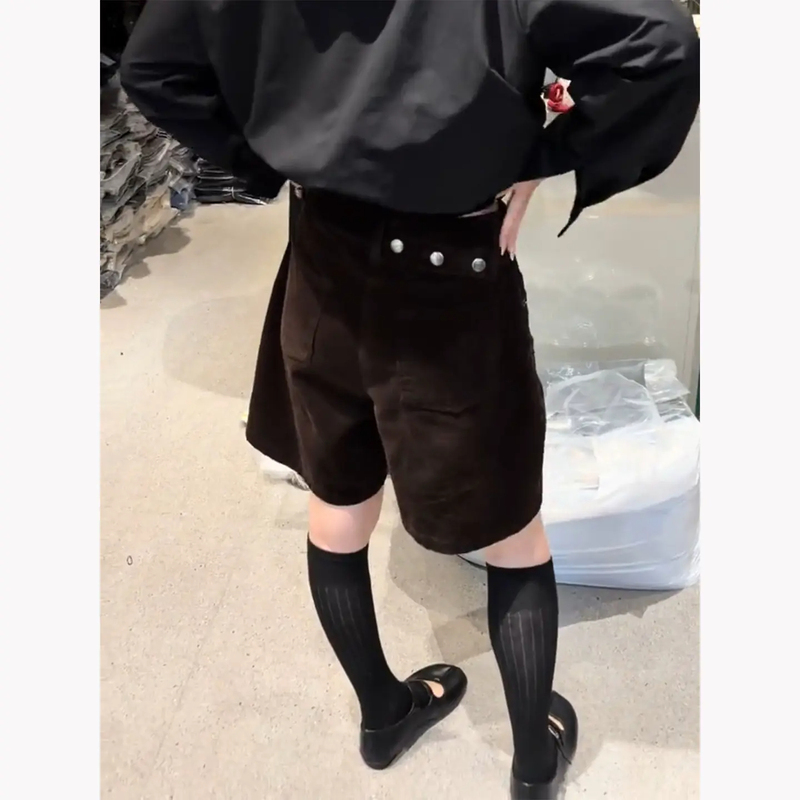 Coffee-Colored Corduroy Casual Shorts for Women, 2026 Autumn New Style, High-Waisted, Loose, Slimming, A-Line, Five-Point Wide-Leg Mid-Length Pants Coffee-Colored Corduroy Casual Shorts for Women, 2026 Autumn New Style, High-Waisted, Loose, Slimming, A-Line, Five-Point Wide-Leg Mid-Length Pants