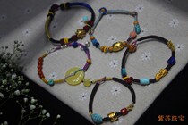 Original handwoven multi-treasure hand string gold honey wax green pine coral