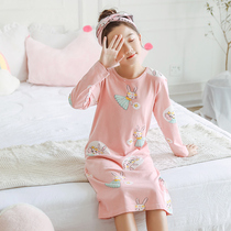 Girls nightgown childrens pajamas womens spring and autumn cotton long sleeves Winter parent-child girl Princess Autumn middle child