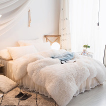 South Korea mink velvet bed four-piece set winter warm double-sided flange coral velvet quilt cover cotton bed skirt princess style