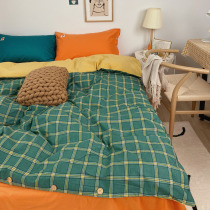 ins style retro colored plaid bed four-piece three-piece cotton cotton quilt cover sheets