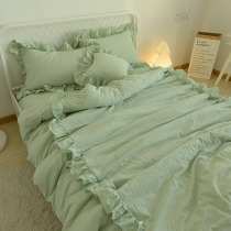 Korean girl heart Princess wind wash cotton four-piece solid color lace cotton cotton quilt cover bed sheets bedding