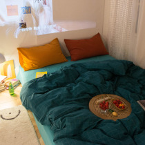 Retro colored plaid water wash cotton bed four-piece ins Wind mix and match girl heart cotton cotton quilt cover sheets