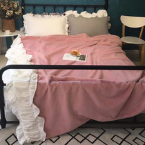 Korean ins girl Heart Rabbit Rabbit velvet bed four-piece winter warm coral velvet quilt cover flannel bed podium