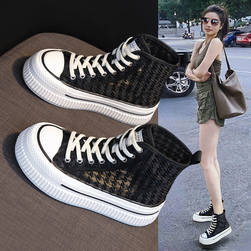 Thin Short Boots for Women 2026 New Style Super Popular Mesh Sandals Half Boots with Hidden Height Increase High-Top Canvas Shoes Summer Boots Thin Short Boots for Women 2026 New Style Super Popular Mesh Sandals Half Boots with Hidden Height Increase High-Top Canvas Shoes Summer Boots