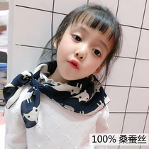 Baby silk scarf spring and autumn thin womens square scarf ins small silk scarf childrens original cat boy neck scarf parent-child scarf