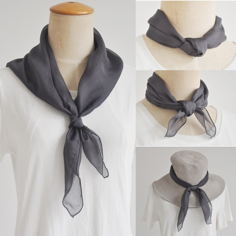 Mulberry silk small silk scarf female spring and summer solid color all-match professional small square scarf dark gray small scarf fashion retro headband