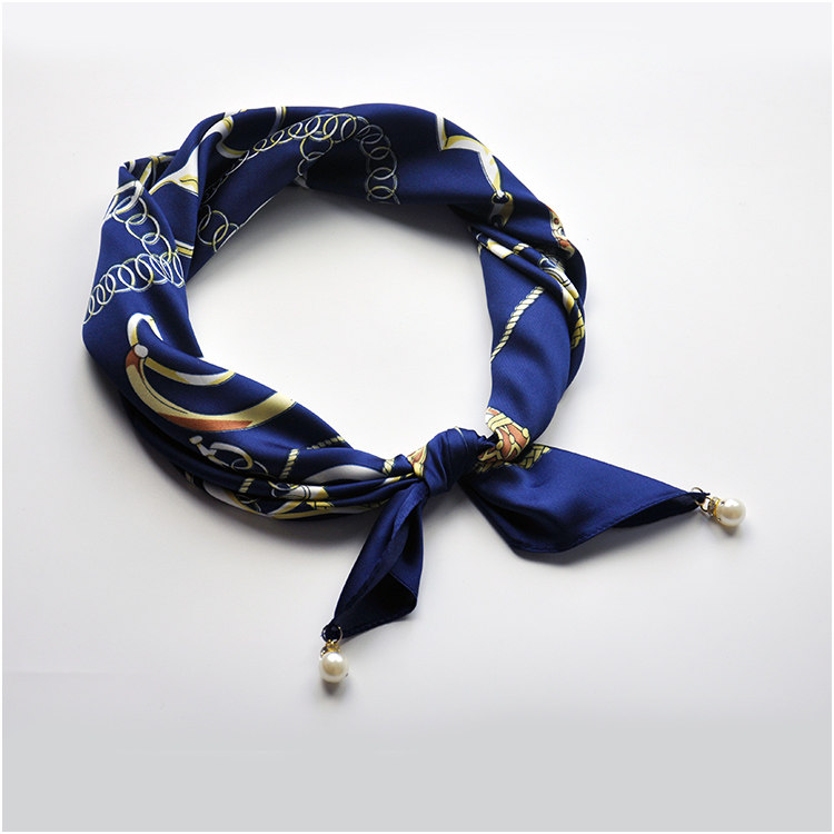 Satin silk blended small square scarf work clothes silk scarf women's professional scarf navy blue trendy brand pendant hair tie scarf