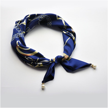 Satin silk-blend small square scarf overalls silk scarf womens professional scarf dark blue tide brand pendant hair collar scarf