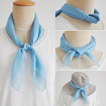Solid color silk small square scarf sky blue mulberry silk thin versatile baby silk scarf female baby windproof scarf covered head