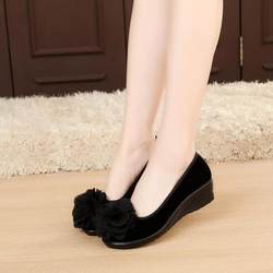 Old Beijing cloth shoes women's shoes, heels heel high heels, women's single shoes black working shoes, loose cake shoes, flowers, pregnant women shoes