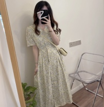 missqiuqiu autumn home made (romantic) v collar slightly sweet French short sleeve slim long skirt dress