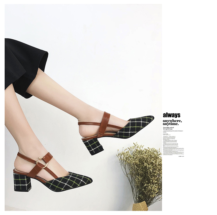 Giày cao cổ nữ chic chic 2018 mới xuân hè dày với mũi nhọn đế cao, giày cao gót hoang dã nữ Baotou sandal đế cao