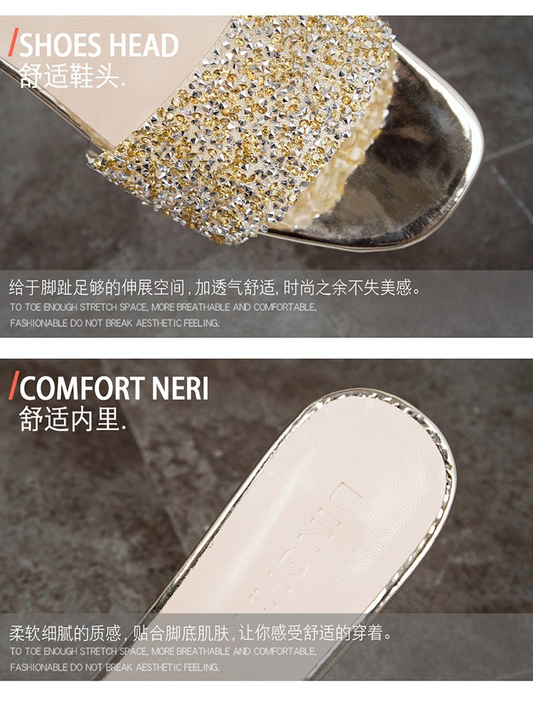 Dép nữ thời trang hè 2018 Giày nữ mới hở ngón từ kéo mỏng với giày cao gót nửa mảnh rhinestone dép kẹp nữ