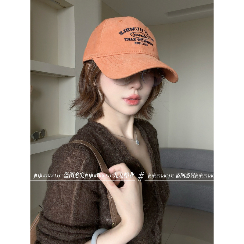 2026 Autumn Vintage Letter Embroidery Baseball Cap for Women, Soft Brim Sunshade Casual Versatile Korean Style Duckbill Cap