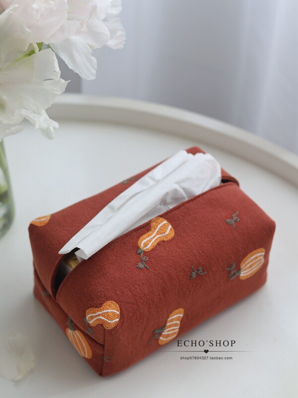 Embroidery tissue cover car toilet paper box room household Nordic fabric tissue box cotton and linen Nordic simple removable toilet paper cover