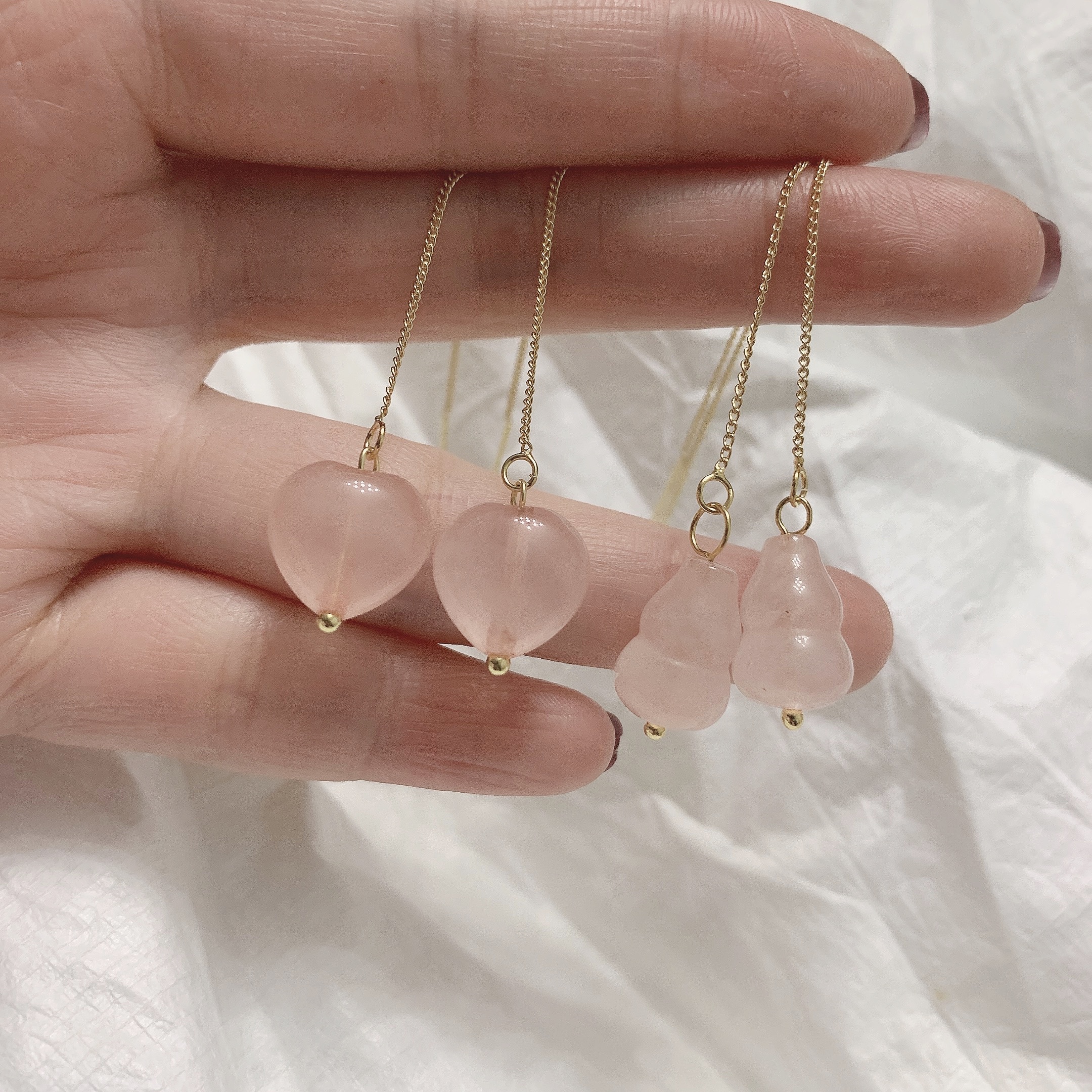 Clear cabin with natural powder crystal engraving cute loving plinth bell 14k bag gold ear necklace pair