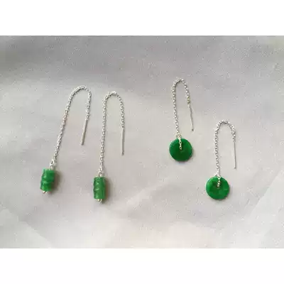 Spot (ancient style) Green dry green jade peace buckle bamboo Festival full green 925 pure white fungus refining pair