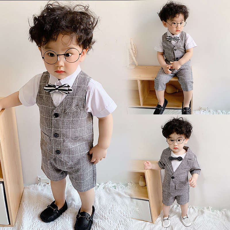 Boy gown Summer Shuai qi Inren boy Three sets of children suits suit wedding flower children's baby birthday gown 
