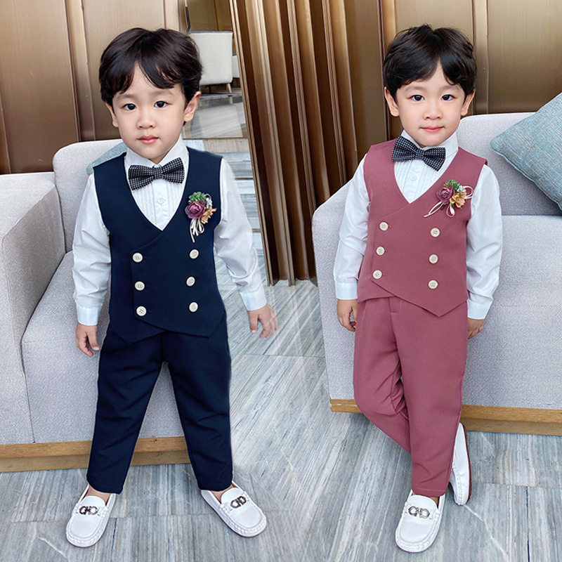 Boy's small suit show suit boy gown English Lengfeng Machia suit Spring and autumn flower Boy Ssuit Little host