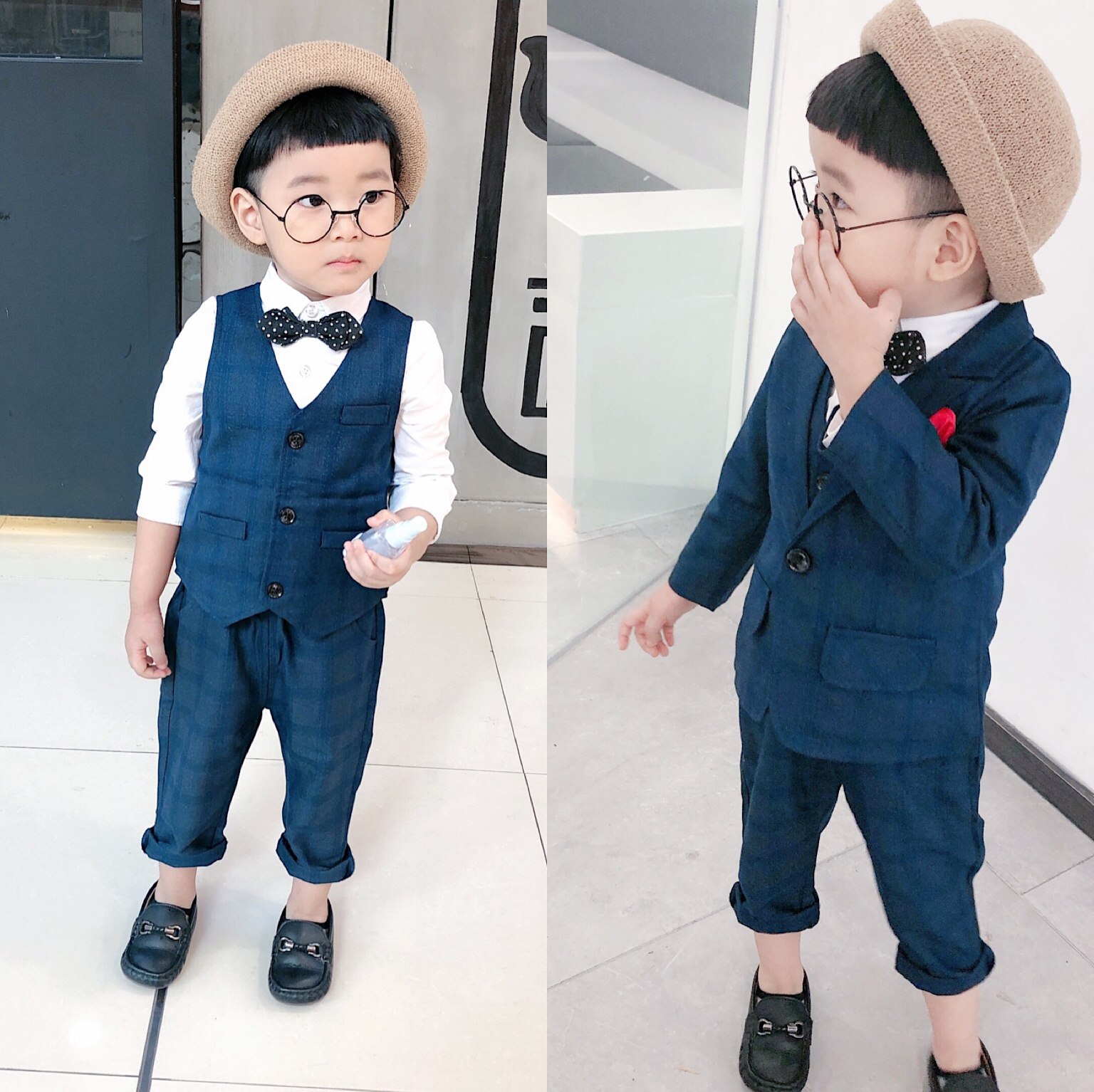 Children's suit suit boy Yinglun Wind flower boy gown The baby catch the spring and autumn waistcoat A suit of four sets