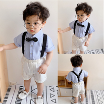Boy suit suit suit baby catch Zhou suit male summer English wedding flower girl dress year old baby strap pants