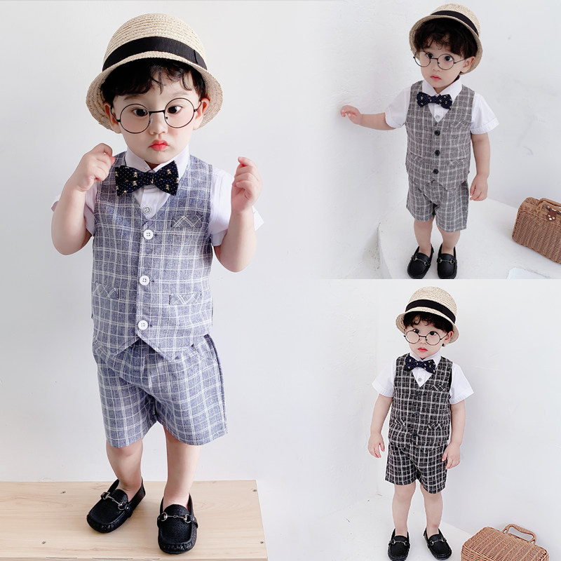 Boy's small suit suit baby boy a week old gown child flower boy birthday suit foreign pie Inron waistcoat west suit