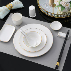 High-End Hotel Restaurant Gold-Rimmed Tableware Soup Bowl Ceramic Plate Wing Bowl Bone Dish Suit Three-Piece Set Four-Piece Set