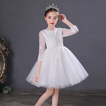 Childrens dress red summer and autumn childrens dress three-point yarn sleeve performance princess dress birthday party costume