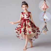 Girls short front and back long dress ten-year-old birthday girl dress summer childrens show tuxedo skirt toddler show