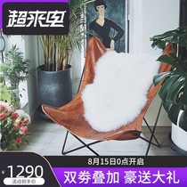 Nordic style leather single leisure chair Butterfly chair Simple bedroom creative ins metal lazy chair Sofa chair