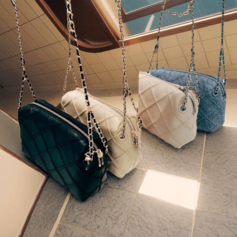 New Camera Bag, Rhombus Chain Bag, Shoulder Crossbody Bag, Cosmetic Bag, Cowhide Shoulder Bag, Sheepskin Small Square Bag