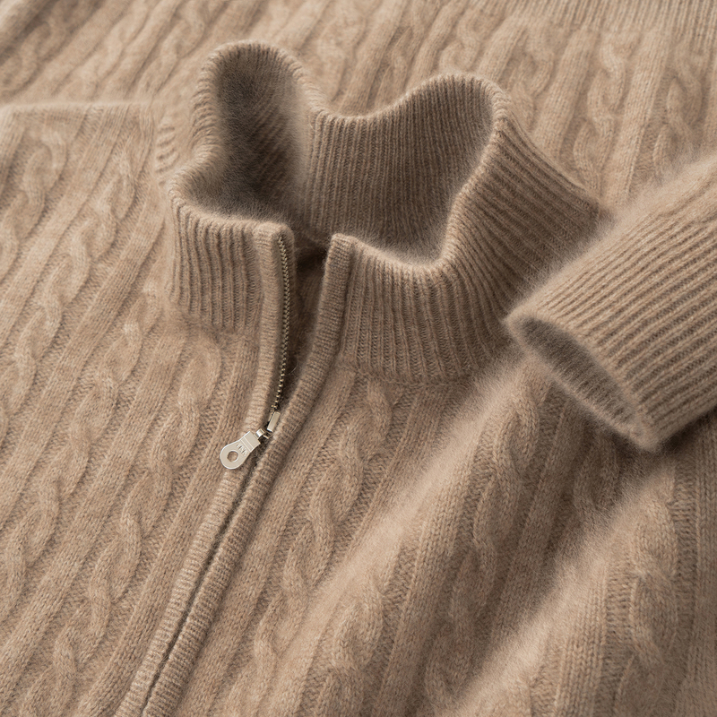 Autumn and Winter Thickened 100% Pure Cashmere Sweater for Men, Half-High Collar Zipper, Dad Style Knit Base Layer, Warm Sweater