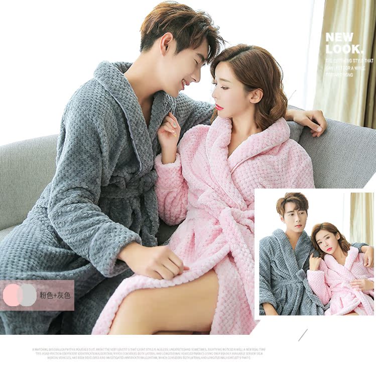 Đồ ngủ nữ mùa thu và mùa đông san hô lông cừu dài XL áo choàng nam flannel áo choàng tắm dài tay dày đồ ngủ thu đông nam nữ