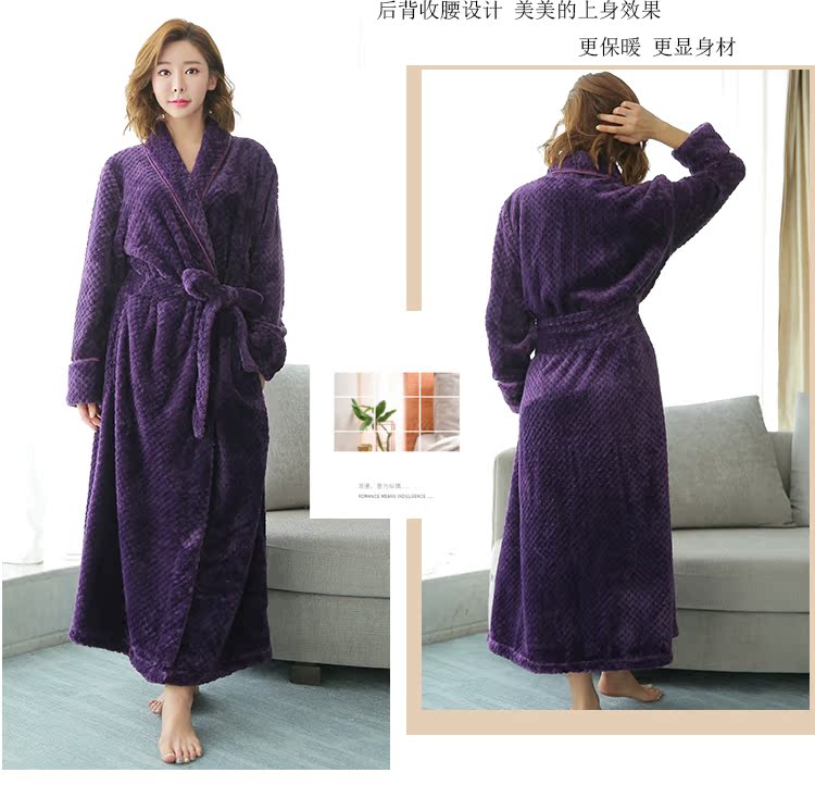 Đồ ngủ nữ mùa thu và mùa đông san hô lông cừu dài XL áo choàng nam flannel áo choàng tắm dài tay dày đồ ngủ thu đông nam nữ