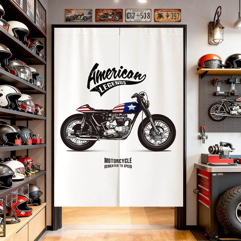 Motorcycle Door Curtain, American-Style Partition Curtain, Retro Motorcycle Shade Curtain, Home Decoration, No-Drill Bedroom Curtain, Hanging Curtain
