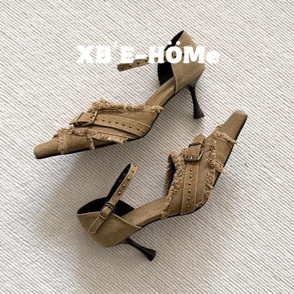 Xiaobai E's Denim Pointed Toe Studded High Heels for Women 2026 New Style Hot Girl One-Strap Thin Heel Shallow Mouth Pumps Xiaobai E's Denim Pointed Toe Studded High Heels for Women 2026 New Style Hot Girl One-Strap Thin Heel Shallow Mouth Pumps